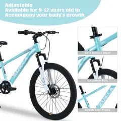 RISOKEYS 24 Inch Kids Mountain Bike, Kids' Bicycles for Girls & Boys Bikes Ages 8-12, Mountain Bikes Single Speed & Front and Rear Disc Brakes,