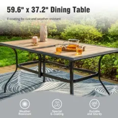 Captiva Designs 1Pc Outdoor Wood-look Rectangle Steel Frame Dining Table with Umbrella Hole