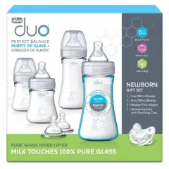 Chicco Duo Newborn Hybrid Baby Bottle Starter Gift Set with Invinci-Glass Inside/Plastic Outside - Neutral - 8pc