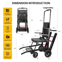 Mojgar Electric Stair Climbing Dolly Electric Stair Climbing Hand Truck, Elevator Stairlifts Wheel Chair Max 441 lbs Capacity, Black