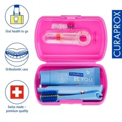 Curaprox Ortho Travel Set Pink, Complete Braces Care Kit for On-the-Go Oral Hygiene