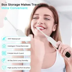 Portable Travel Electric Sonic Toothbrush Battery Operated, 2 Brush Heads Included - Black/White