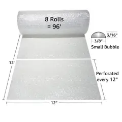 UBMOVE Bubble Roll 12&rdquo; Wide x 96&rsquo; Long with Small 3/16&rdquo; Bubbles and Perforated Every 12&rdquo;