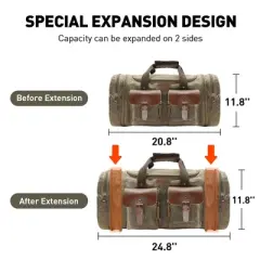 Waxed Canvas Duffle Bag - 50L Waterproof Weekender Overnight Travel Bag