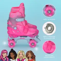 BARBIE 2in1 Kids Roller Skates, Transform from Quads to Inlines Skates, Durable Hardshell Boot, LED Wheels ABEC-7 Carbon Steel Bearings