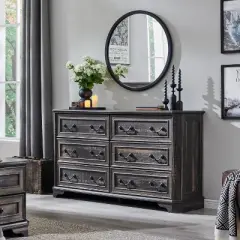 SinCiDo 6 Drawers Dresser for Bedroom, Farmhouse Wood Rustic Chest of Drawers, 54&Prime; W Vintage Dressers for Living Room