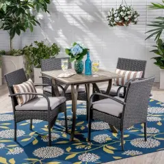 Christopher Knight Home Hartford Outdoor Acacia Wood and Wicker 5 Piece Dining Set with Cushions