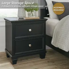 Signature Design by Ashley Lanolee Classic 2 Drawer Nightstand for Bedroom, Black