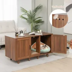 Tangkula Cat Litter Box Enclosure Hidden Cat Washroom w/ 2 Doors Coffee