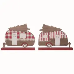 Transpac Christmas MDF Ticking Stripe Camper Decor Set of 2 Christmas Home Decorations