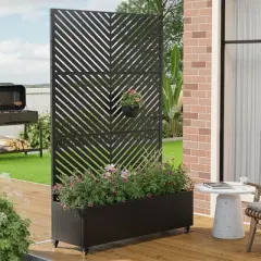 PexFix 72 in. x 47 in. Outdoor Metal Trellis with Planter Box in Parallel Line Pattern in Black