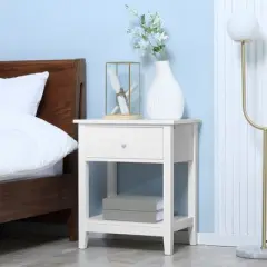 HOMCOM Side Table, Modern End Table with Storage Drawer and Shelf, Nightstand for Bedroom, or Living Room, Set of 2, White