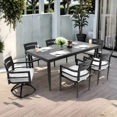 Christopher Knight Home Larry Outdoor 7 Piece Aluminum and Sintered Stone Dining Set with Removable Sunbrella Cushions