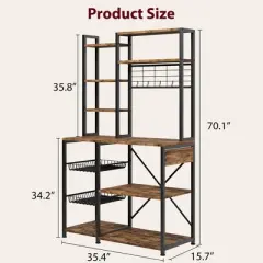 70.1" Bakers Rack with Power Output, Coffee Bar Station with 2 Big Metal Basket, Large Storage Rack, Coffee Stand Station