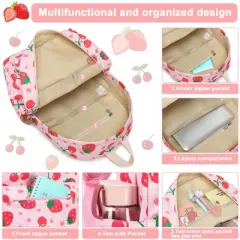 Kids Backpack for Preschool Girls Strawberry Cherry Kindergarten Bookbag 15 inch Toddler Travel School Bag Fits Age 3-8