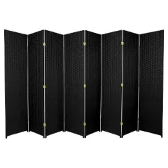 8 Panel Tall Woven Fiber Room Divider Black