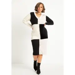 ELOQUII Women&rsquo;s Plus Size Colorblock Sweater Cardigan Dress