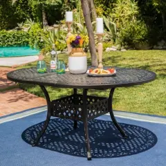 GDFStudio Stock Outdoor Expandable Aluminum Dining Table with Umbrella Hole