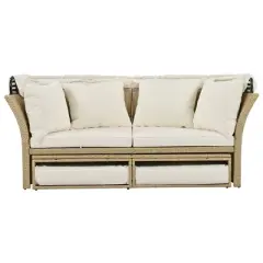 Oris 4-piece Rattan Outdoor Patio Daybed, Round Sofa with Retractable Canopy and 4 Pillows, Tanning Near Me - Maison Boucle