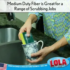 Lola Products Pot Brite Scour N' Sponge, Non-Scratch Dish Scrub, Nylon & Polyester, Fiber Side Scrubs & Scours & Sponge Side Wipes & Dries, 12 Pack