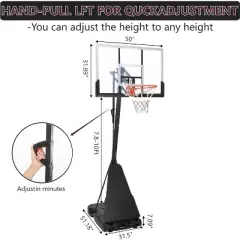 Basketball Hoop Outdoor 5.2-10Ft Portable, 47 Inch Shatterproof Backboard & Rebound Plate & Quick Adjustable Basketball Goal System for Kids/Adults