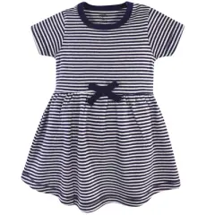 Touched by Nature Baby and Toddler Girl Organic Cotton Short-Sleeve Dresses 2pk, Navy Floral