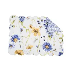 C&F Home Lovely Blues Scalloped Quilted Placemats Set of 6 Floral Design, 13" x 19"