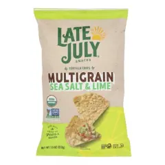 Late July Snacks Multigrain Sea Salt and Lime Tortilla Chips - Case of 12/7.5 oz