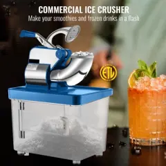 VEVO 110V Commercial Electric Ice Shaver 440lbs/h, Snow Cone Machine with Dual Blades, Stainless Steel Shaved Ice Machine for  School, Church, Blue