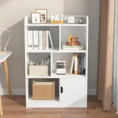 KWPZQEB Kids Bookshelf, Bookcase with 6 Compartments and Cube Organizer, Freestanding Bookcase for Bedroom Bedroom, Study Living Room - White