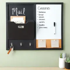 Juvale Message Center Bulletin Board, Magnetic Whiteboard, Chalkboard, Mail Holder, Corkboard, Key Hook