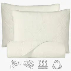 Luxury 100% Cotton Quilt Set, Hand-Quilted, Pre-Softened, Diamond Pattern by California Design Den