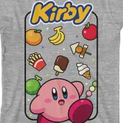 Kirby With Food Background and Logo Youth Heather Gray Graphic Tee