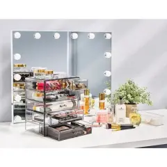 Sorbus Acrylic Makeup Organizer and Storage Case for Makeup & Jewelry - Black (4 Large, 2 Small Drawers)