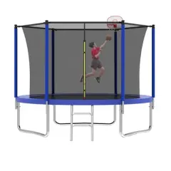 ELJGET 10/14 FT Trampoline for Kids and Adults with Safety Net, Outdoor Backyards Large Recreational Trampolines with Basketball Hoop & Ladder