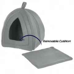 Cat House - Indoor Bed with Removable Foam Cushion - Pet Tent for Puppies, Rabbits, Guinea Pigs, Hedgehogs, and Other Small Animals by PETMAKER (Gray)