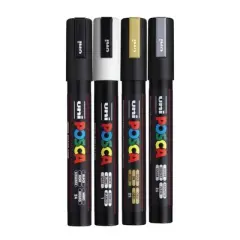 uniball POSCA PC-5M Water Based Paint Markers in Metallic Colors - Medium Tip (1.8-2.5mm) - 4 Pack: Paint Pens Acrylic