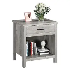 GustoWave 22" width Nightstand with Drawer,Grey Night Stand End Table Living Room with Storage Shelf,Wooden Bedside Table for Bedroom Nursery Office