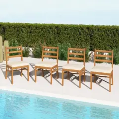 Tangkula Solid Acacia Wood Patio Chair Set of 4 w/ Padded Seat Cushions