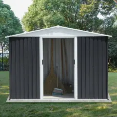 8x6 FT Outdoor Storage Shed with Sloped Roof and Lockable Doors, Weather-Resistant Metal Tool Shed for Backyard or Garden&ndash;The Pop Home