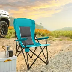 High Back Heavy Duty Lawn Chair with Fabric,Steel  Portable Folding Chair with Cup Holder,Collapsible Outdoor Chair up to 250 lbs-Coolbibila