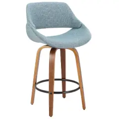 Set of 2 Fabrico Mid Century Modern Counter Height Barstool Walnut/Blue - LumiSource