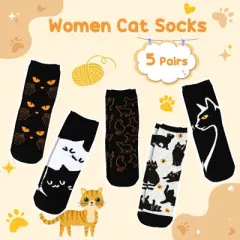 URECOVERS 5 Pairs Socks for Women Cat Lovers Stocking Stuffers Christmas Birthday Gifts