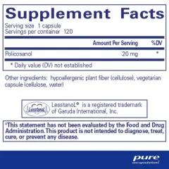 Pure Encapsulations Policosanol 20 mg - Hypoallergenic Supplement Supports Healthy Lipid Metabolism and Cardiovascular Function - 120 Capsules