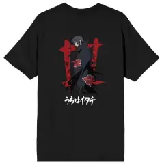 Naruto Itachi Artwork Crew Neck Short Sleeve Black Men's T-shirt