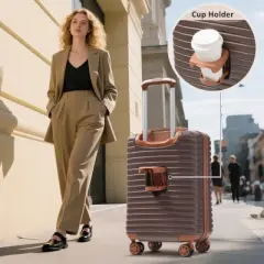 FONTOI Hardshell Luggage Set with Spinner Wheels, Travel Suitcases with 8 Packing Cube for Women/Men Carry-On & Check-In, Brown, 11.2"*29.1"*18.3"