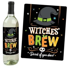 Big Dot of Happiness Jack-O'-Lantern Halloween - Halloween Party Decorations for Women and Men - Wine Bottle Label Stickers - Set of 4