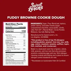 Sweet Loren's Gluten Free Vegan Fudgy Brownie Cookie Dough - 12oz/12ct