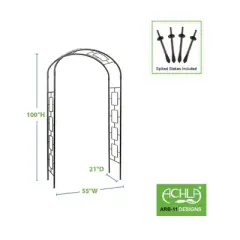 Achla Designs 100" Wrought-Iron Garden Arbor: Outdoor Archway, 8'4" Tall, Yard Entryway Decor