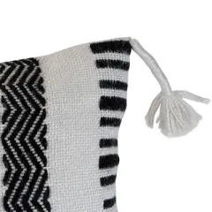 Black Striped Hand Woven 14x22" Outdoor Decorative Throw Pillow with Hand Tied Tassels - Foreside Home & Garden